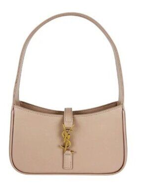 Auth SAINT LAURENT LE 5 A 7 Handbag Pink Beige/Gold Leather/Metal - z11045